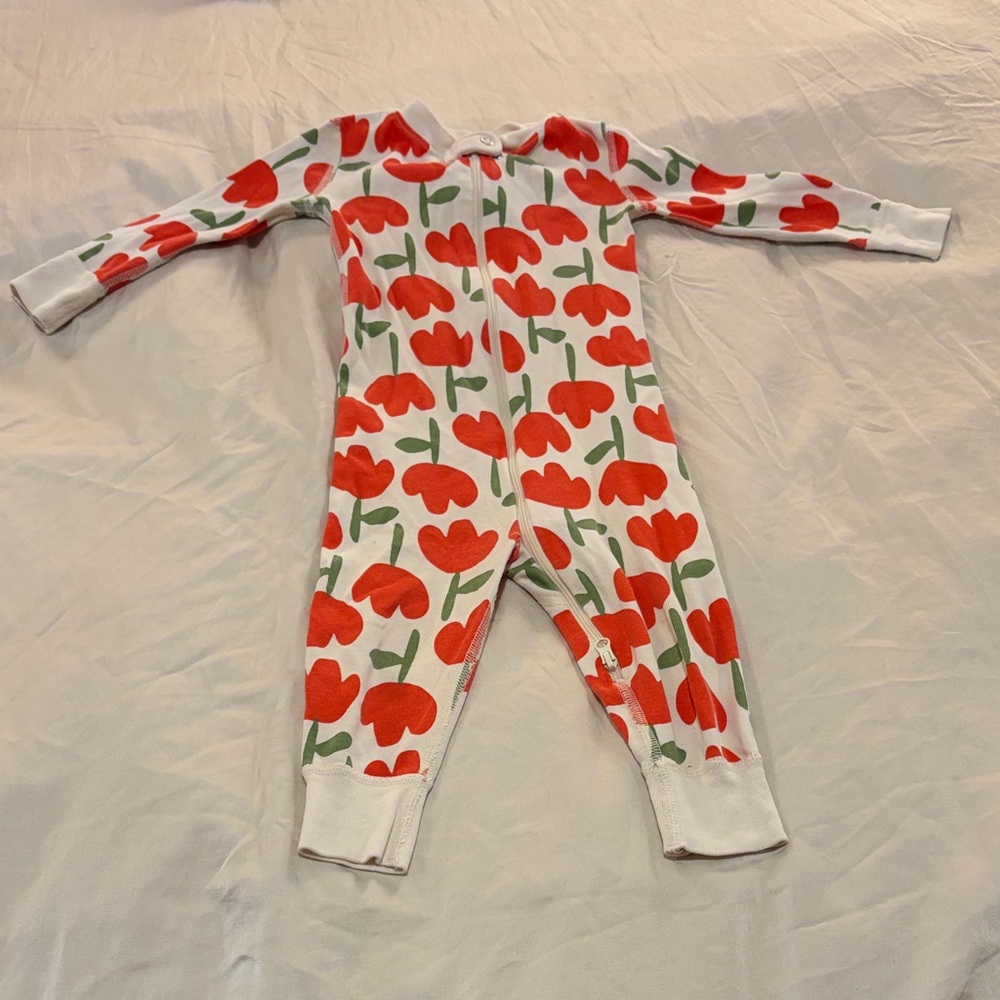 Hanna Andersson White Footie with Red Floral Tulips